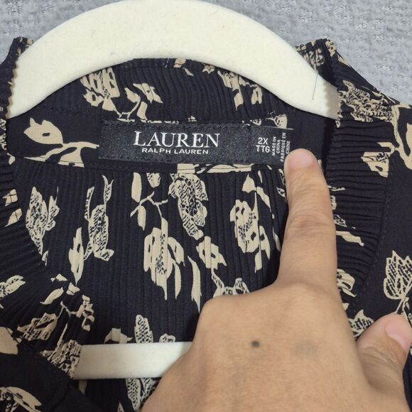 Lauren Ralph Lauren Women's Neck Tie Bell Sleeve Floral Georgette Blouse 2X - Picture 3 of 10